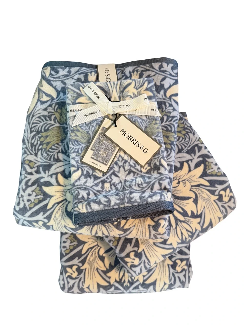Morris & Co. NWT 5 Pc Set Botanical 3- Floral Cotton Bath Towels & 2 FingerTowel